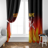 Bowling Ball and Pins Design Window Curtain with Flame Background and Custom Team Name Text - Wonder Print Shop