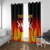 Bowling Ball and Pins Design Window Curtain with Flame Background and Custom Team Name Text - Wonder Print Shop