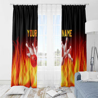 Bowling Ball and Pins Design Window Curtain with Flame Background and Custom Team Name Text - Wonder Print Shop