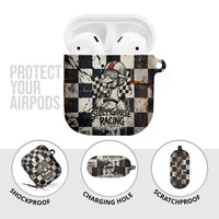 Silly Goose Racing Motorsport AirPods Case Vintage Distressed Checkered Flag - Cartoon Race Car