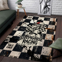 Silly Goose Racing Motorsport Area Rug Vintage Distressed Checkered Flag - Cartoon Race Car