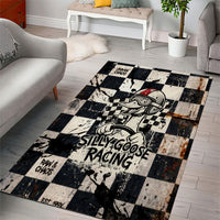 Silly Goose Racing Motorsport Area Rug Vintage Distressed Checkered Flag - Cartoon Race Car