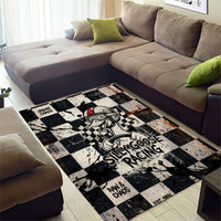 Silly Goose Racing Motorsport Area Rug Vintage Distressed Checkered Flag - Cartoon Race Car