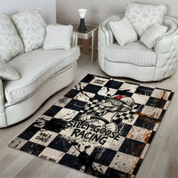 Silly Goose Racing Motorsport Area Rug Vintage Distressed Checkered Flag - Cartoon Race Car