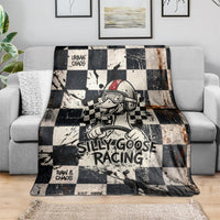 Silly Goose Racing Motorsport Blanket Vintage Distressed Checkered Flag - Cartoon Race Car