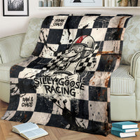 Silly Goose Racing Motorsport Blanket Vintage Distressed Checkered Flag - Cartoon Race Car