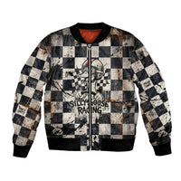 Silly Goose Racing Motorsport Bomber Jacket Vintage Distressed Checkered Flag - Cartoon Race Car