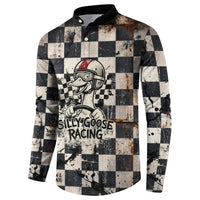 Silly Goose Racing Motorsport Button Sweatshirt Vintage Distressed Checkered Flag - Cartoon Race Car