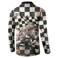 Silly Goose Racing Motorsport Button Sweatshirt Vintage Distressed Checkered Flag - Cartoon Race Car