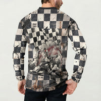 Silly Goose Racing Motorsport Button Sweatshirt Vintage Distressed Checkered Flag - Cartoon Race Car