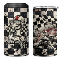 Silly Goose Racing Motorsport 4 in 1 Can Cooler Tumbler Vintage Distressed Checkered Flag - Cartoon Race Car