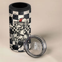 Silly Goose Racing Motorsport 4 in 1 Can Cooler Tumbler Vintage Distressed Checkered Flag - Cartoon Race Car