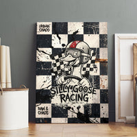 Silly Goose Racing Motorsport Canvas Wall Art Vintage Distressed Checkered Flag - Cartoon Race Car