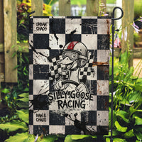 Silly Goose Racing Motorsport Garden Flag Vintage Distressed Checkered Flag - Cartoon Race Car