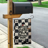 Silly Goose Racing Motorsport Garden Flag Vintage Distressed Checkered Flag - Cartoon Race Car