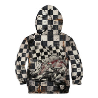 Silly Goose Racing Motorsport Kid Hoodie Vintage Distressed Checkered Flag - Cartoon Race Car