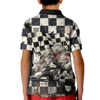 Silly Goose Racing Motorsport Kid Polo Shirt Vintage Distressed Checkered Flag - Cartoon Race Car