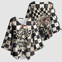 Silly Goose Racing Motorsport Kimono Sleeve Blouse Vintage Distressed Checkered Flag - Cartoon Race Car