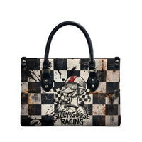 Silly Goose Racing Motorsport Leather Bag Vintage Distressed Checkered Flag - Cartoon Race Car