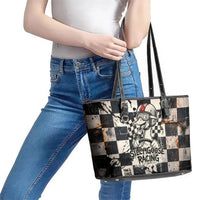 Silly Goose Racing Motorsport Leather Tote Bag Vintage Distressed Checkered Flag - Cartoon Race Car