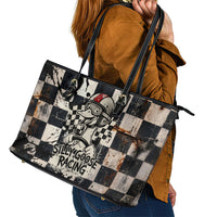 Silly Goose Racing Motorsport Leather Tote Bag Vintage Distressed Checkered Flag - Cartoon Race Car
