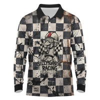 Silly Goose Racing Motorsport Long Sleeve Polo Shirt Vintage Distressed Checkered Flag - Cartoon Race Car