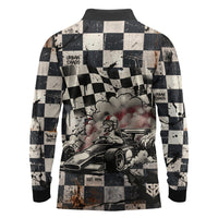 Silly Goose Racing Motorsport Long Sleeve Polo Shirt Vintage Distressed Checkered Flag - Cartoon Race Car