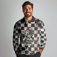 Silly Goose Racing Motorsport Long Sleeve Polo Shirt Vintage Distressed Checkered Flag - Cartoon Race Car
