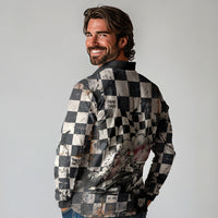 Silly Goose Racing Motorsport Long Sleeve Polo Shirt Vintage Distressed Checkered Flag - Cartoon Race Car