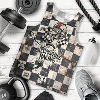 Silly Goose Racing Motorsport Men Tank Top Vintage Distressed Checkered Flag - Cartoon Race Car