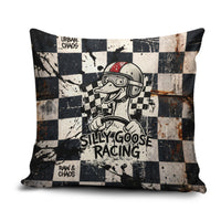 Silly Goose Racing Motorsport Pillow Cover Vintage Distressed Checkered Flag - Cartoon Race Car