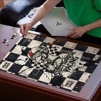 Silly Goose Racing Motorsport Puzzle Vintage Distressed Checkered Flag - Cartoon Race Car