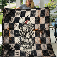 Silly Goose Racing Motorsport Quilt Vintage Distressed Checkered Flag - Cartoon Race Car