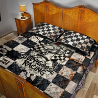 Silly Goose Racing Motorsport Quilt Bed Set Vintage Distressed Checkered Flag - Cartoon Race Car