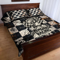 Silly Goose Racing Motorsport Quilt Bed Set Vintage Distressed Checkered Flag - Cartoon Race Car