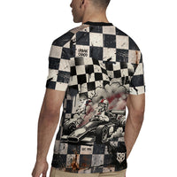Silly Goose Racing Motorsport Rugby Jersey Vintage Distressed Checkered Flag - Cartoon Race Car