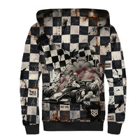 Silly Goose Racing Motorsport Sherpa Hoodie Vintage Distressed Checkered Flag - Cartoon Race Car