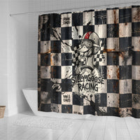 Silly Goose Racing Motorsport Shower Curtain Vintage Distressed Checkered Flag - Cartoon Race Car