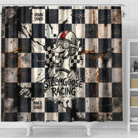 Silly Goose Racing Motorsport Shower Curtain Vintage Distressed Checkered Flag - Cartoon Race Car
