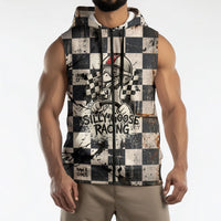 Silly Goose Racing Motorsport Sleeveless Zip Hoodie Vintage Distressed Checkered Flag - Cartoon Race Car