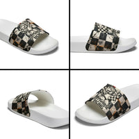 Silly Goose Racing Motorsport Slide Sandals Vintage Distressed Checkered Flag - Cartoon Race Car