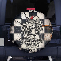 Silly Goose Racing Motorsport Spare Tire Cover Vintage Distressed Checkered Flag - Cartoon Race Car