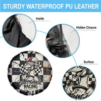 Silly Goose Racing Motorsport Spare Tire Cover Vintage Distressed Checkered Flag - Cartoon Race Car