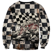 Silly Goose Racing Motorsport Sweatshirt Vintage Distressed Checkered Flag - Cartoon Race Car