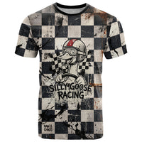 Silly Goose Racing Motorsport T Shirt Vintage Distressed Checkered Flag - Cartoon Race Car