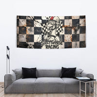 Silly Goose Racing Motorsport Tapestry Vintage Distressed Checkered Flag - Cartoon Race Car