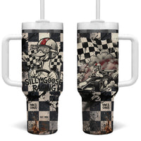 Silly Goose Racing Motorsport Tumbler With Handle Vintage Distressed Checkered Flag - Cartoon Race Car