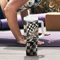 Silly Goose Racing Motorsport Tumbler With Handle Vintage Distressed Checkered Flag - Cartoon Race Car