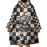 Silly Goose Racing Motorsport Wearable Blanket Hoodie Vintage Distressed Checkered Flag - Cartoon Race Car