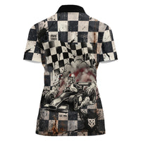 Silly Goose Racing Motorsport Women Polo Shirt Vintage Distressed Checkered Flag - Cartoon Race Car